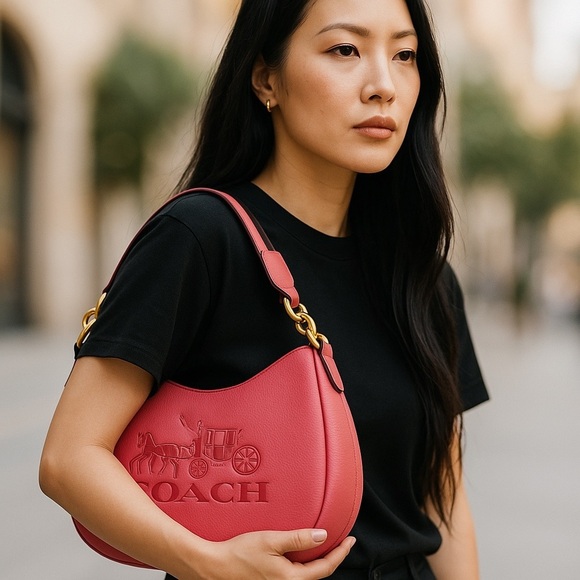 NWT! COACH JES PINK HOBO BAG Embossed Monogram on Front GENUINE PEBBLE LEATHER - Picture 9 of 10